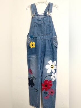 MISSLOOK Painted Floral Blue Denim Overalls